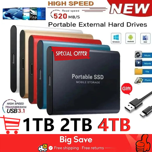 Original Hard Disk 1TB External Hard Drive 2TB High Speed Portable SSD 16TB High Capcity Solid State Drive for Laptop/Phone/Mac