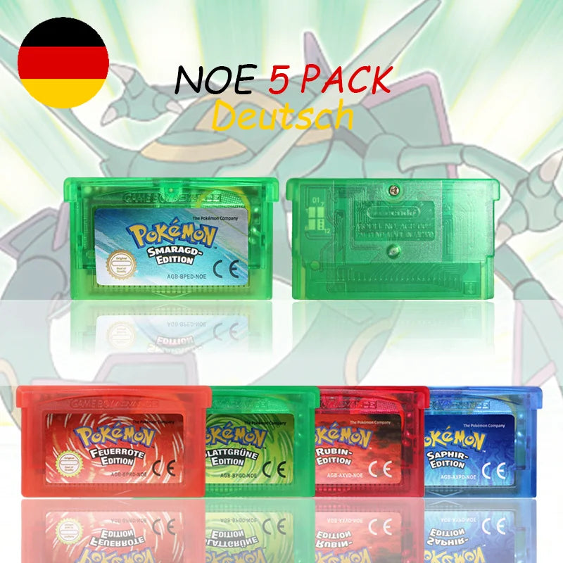 NOE Version Pokemon Blattgrune/Feuerrote/ Rubin/Saphir/Smaragd Video Game Cartridge High Quality with Battery for GBC
