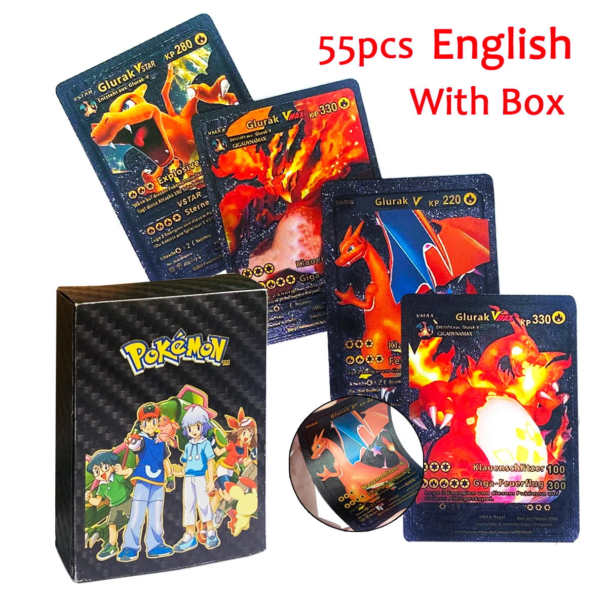 11-110Pcs Pokemon Cards Gold Foil Golden Letters English Spanish French German Game Card Metalicas Charizard Vmax Gx Series Gift