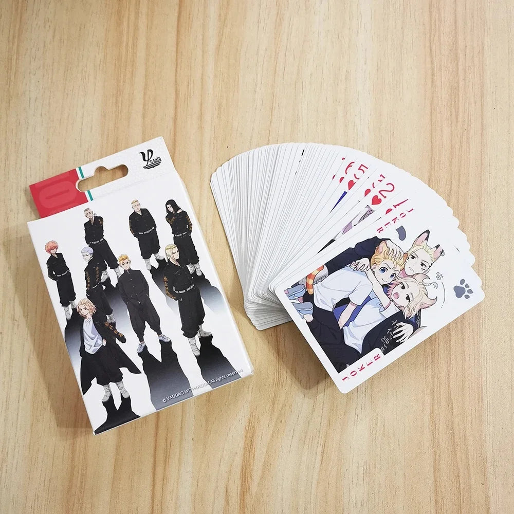 54Pcs Cards Anime Genshin Impact Cosplay Board Game Cards Jujutsu Bleach Hardcover Poker Toy Gift With Box