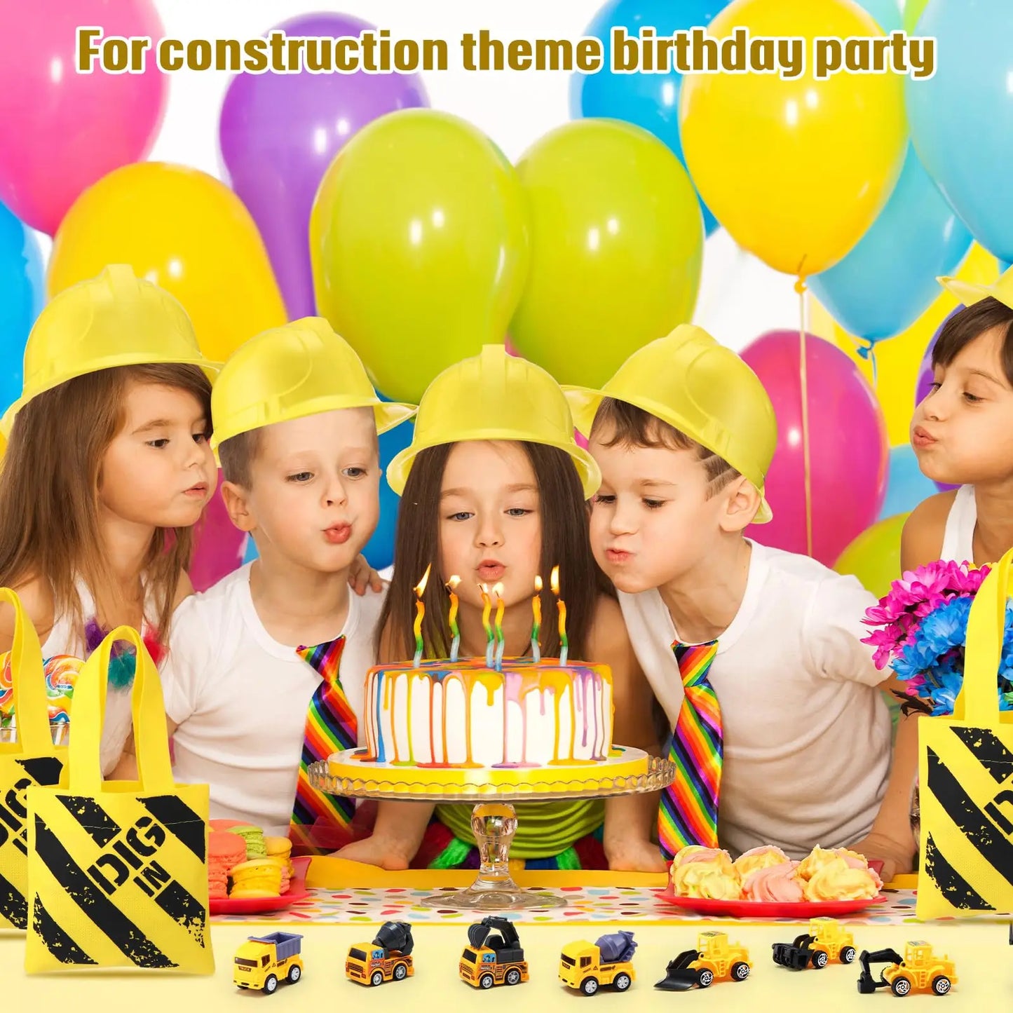 Kids Construction Party Favors for Boys Construction Vest Hat toys Worker Costumes Dress Up Construction Birthday Party Supplies