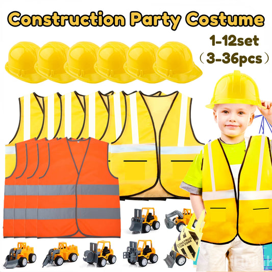 Kids Construction Party Favors for Boys Construction Vest Hat toys Worker Costumes Dress Up Construction Birthday Party Supplies
