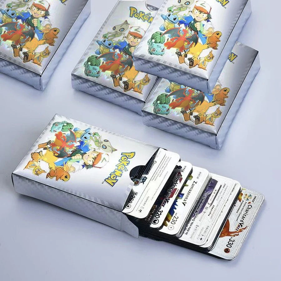 11-110Pcs Pokemon Cards Gold Foil Golden Letters English Spanish French German Game Card Metalicas Charizard Vmax Gx Series Gift