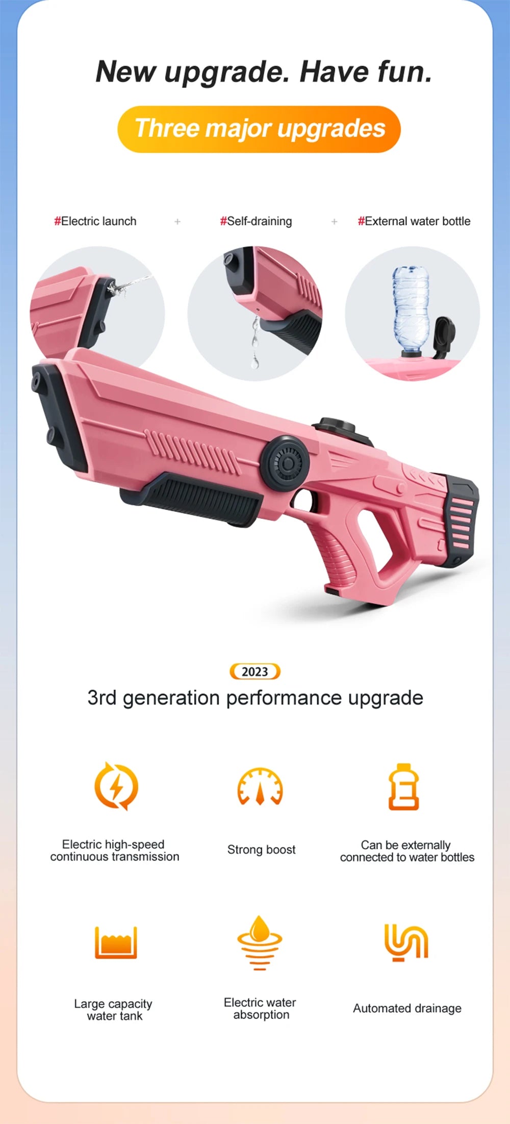 Electric Automatic Water Storage Gun Toys Portable Children Summer Beach Outdoor Fight Fantasy Spray Gun Toys Boy Kid Adult Game