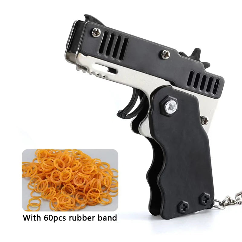 1PC Mini Keychain Gun Rubber Band Gun Toy Gun Shooting Pistol Alloy Kid Outdoor Activities Party Game Birthday Gift for Children