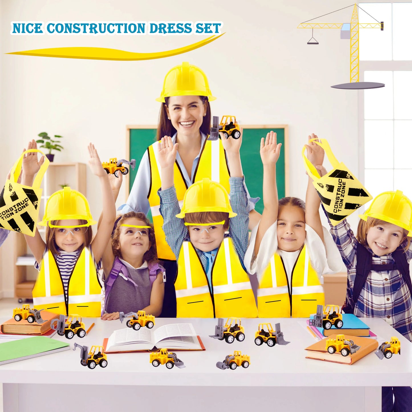Kids Construction Party Favors for Boys Construction Vest Hat toys Worker Costumes Dress Up Construction Birthday Party Supplies