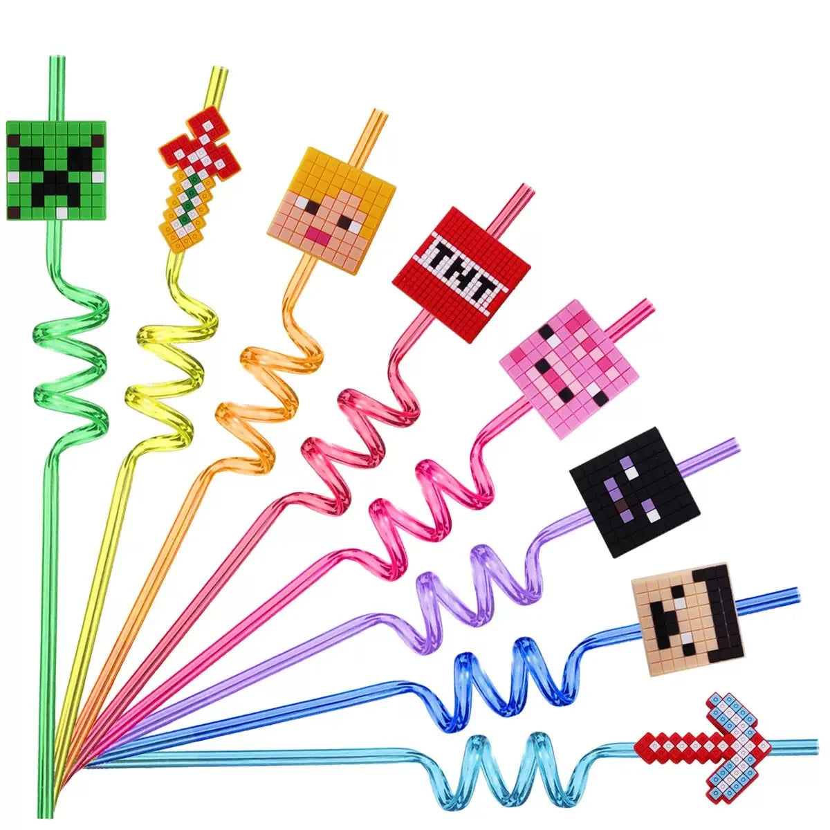Video Game Birthday Party Favors Bracelets Straw Keychain Kids Miner Craftings Birthday Party Favors Gift School Reward Pinata