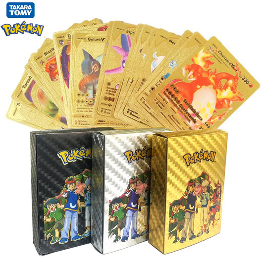 11-110Pcs Pokemon Cards Gold Foil Golden Letters English Spanish French German Game Card Metalicas Charizard Vmax Gx Series Gift