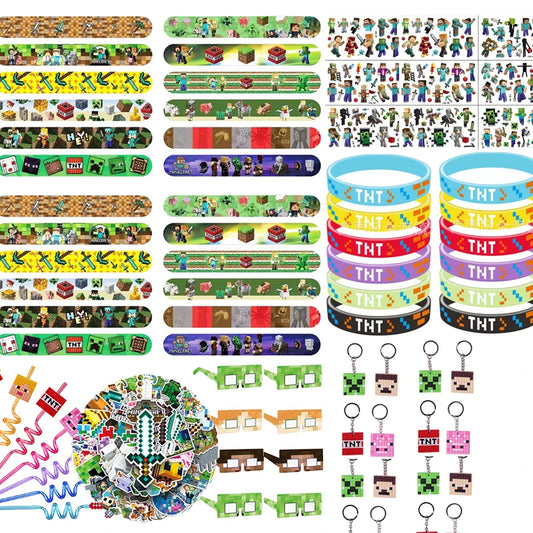 Video Game Birthday Party Favors Bracelets Straw Keychain Kids Miner Craftings Birthday Party Favors Gift School Reward Pinata