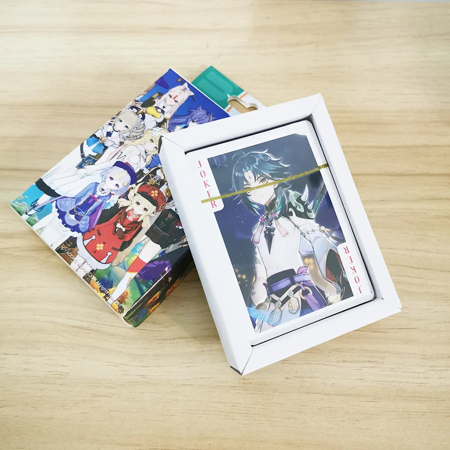 54Pcs Cards Anime Genshin Impact Cosplay Board Game Cards Jujutsu Bleach Hardcover Poker Toy Gift With Box