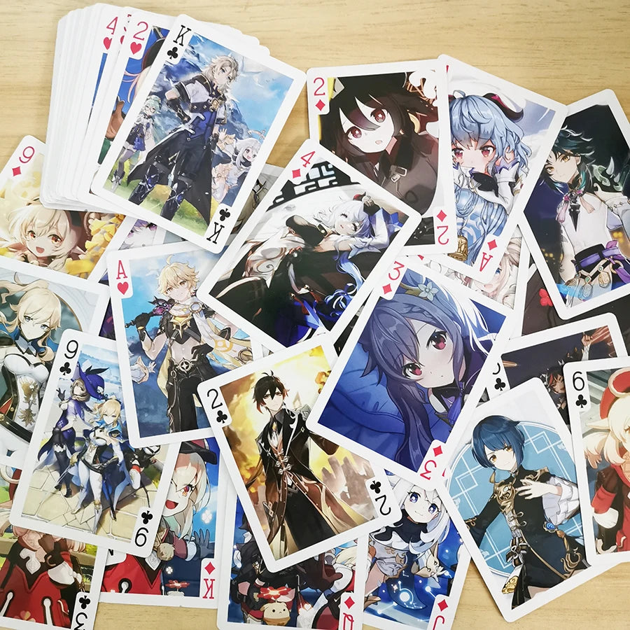 54Pcs Cards Anime Genshin Impact Cosplay Board Game Cards Jujutsu Bleach Hardcover Poker Toy Gift With Box