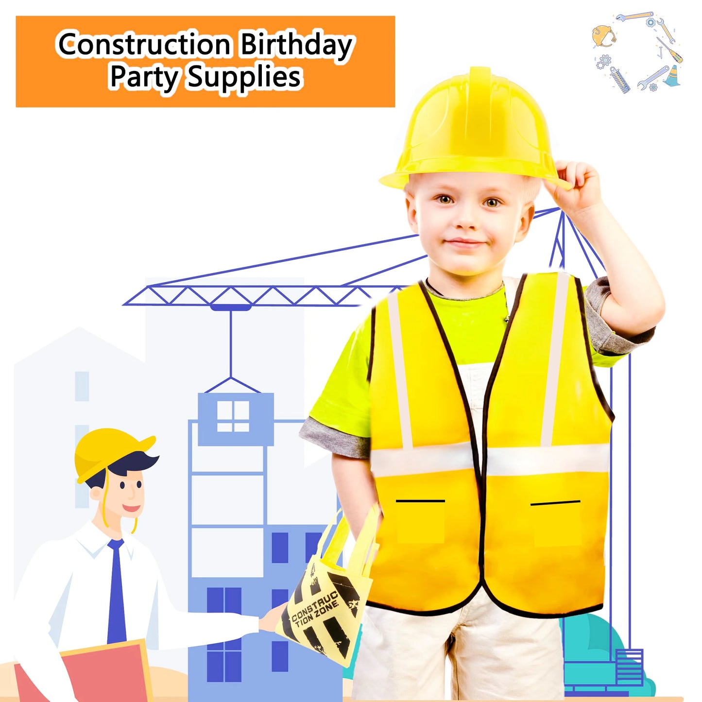 Kids Construction Party Favors for Boys Construction Vest Hat toys Worker Costumes Dress Up Construction Birthday Party Supplies