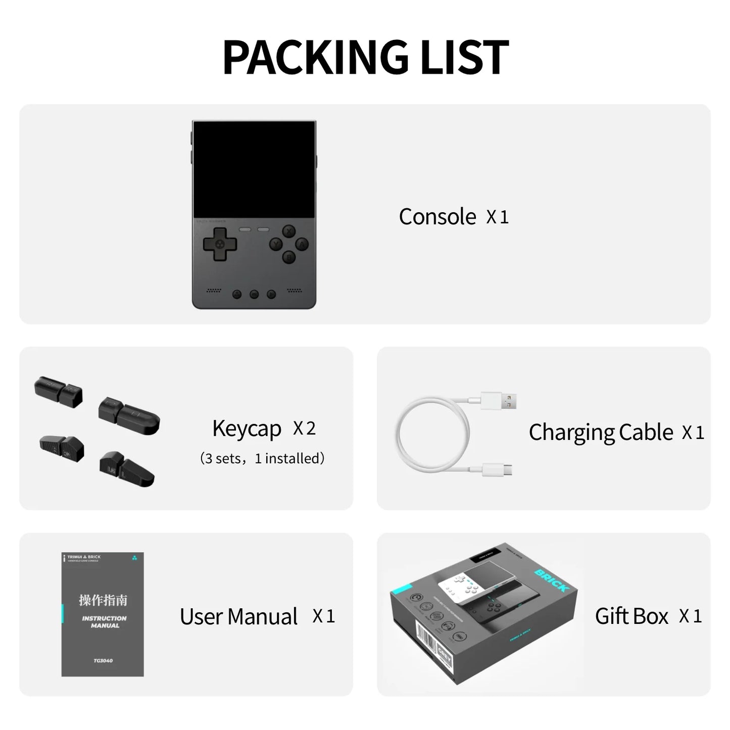 TRIMUI BRICK Video Game Console CNC Aluminum Alloy 3.2''IPS Screen A133P Linux OS TRIMUIUI LED Lighting Free Keycaps Player Gift