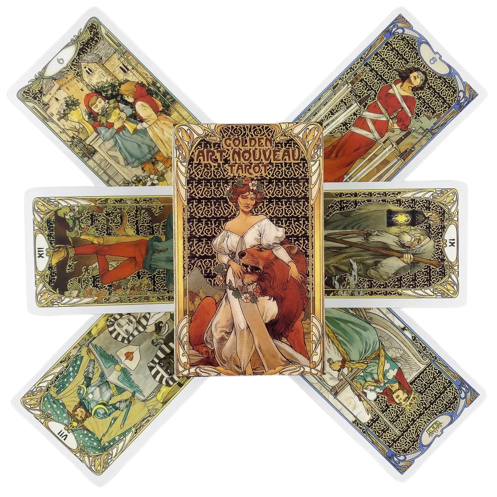 Golden Art Nouveau Tarot Cards A 78 Deck Oracle English Visions Divination Edition Borad Playing Games