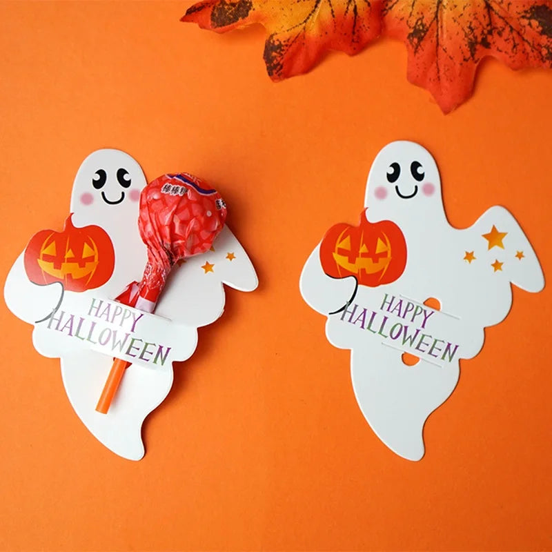 50pcs Halloween Candy Package Card Pumpkin Ghost Pattern Orange Lollipop Packing Card DIY Kid Halloween Party Decoation Supplies