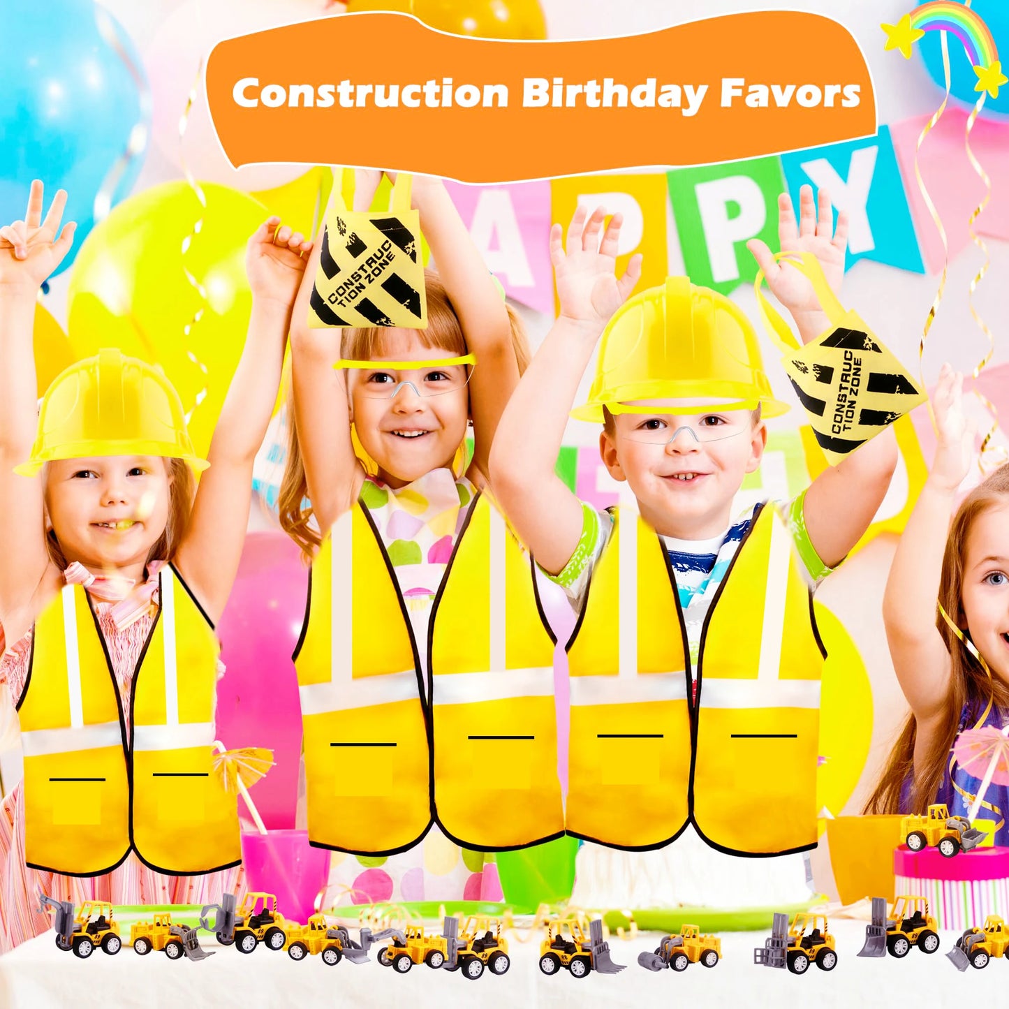 Kids Construction Party Favors for Boys Construction Vest Hat toys Worker Costumes Dress Up Construction Birthday Party Supplies