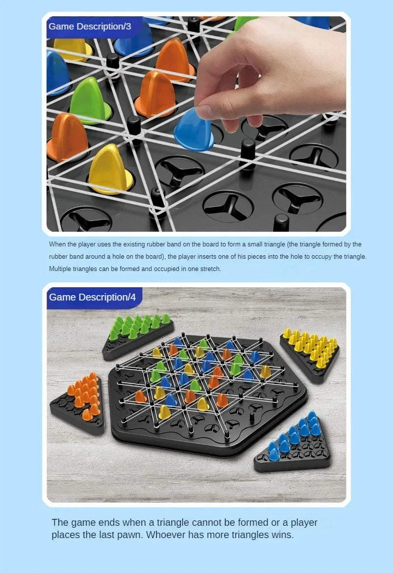 New Geometry Chain Chess Puzzle Triangle Chess Desktop Game Rubber Band Training Family Interaction Exercise Thinking Toys Gifts