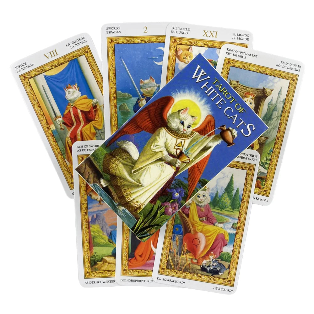 Tarot Of White Cats Cards A 78 Deck Oracle English Divination Edition Borad Playing Games