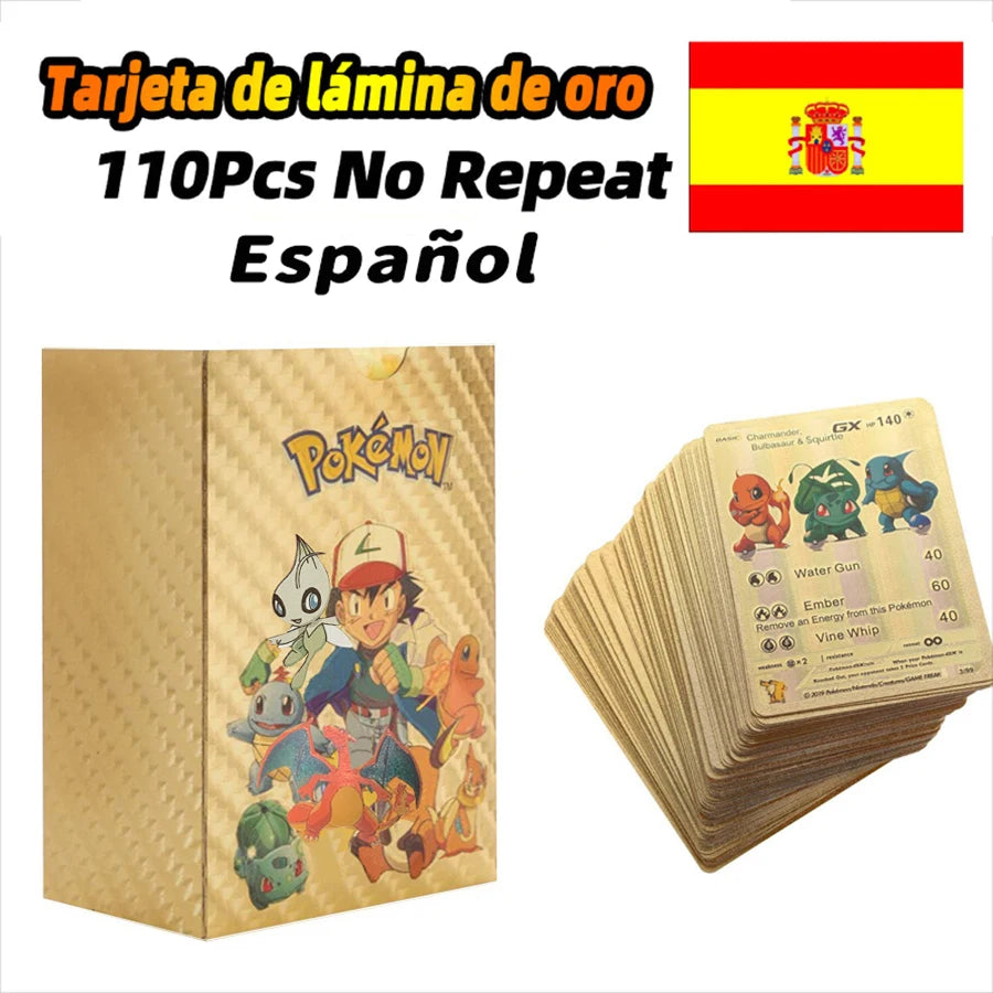 11-110Pcs Pokemon Cards Gold Foil Golden Letters English Spanish French German Game Card Metalicas Charizard Vmax Gx Series Gift