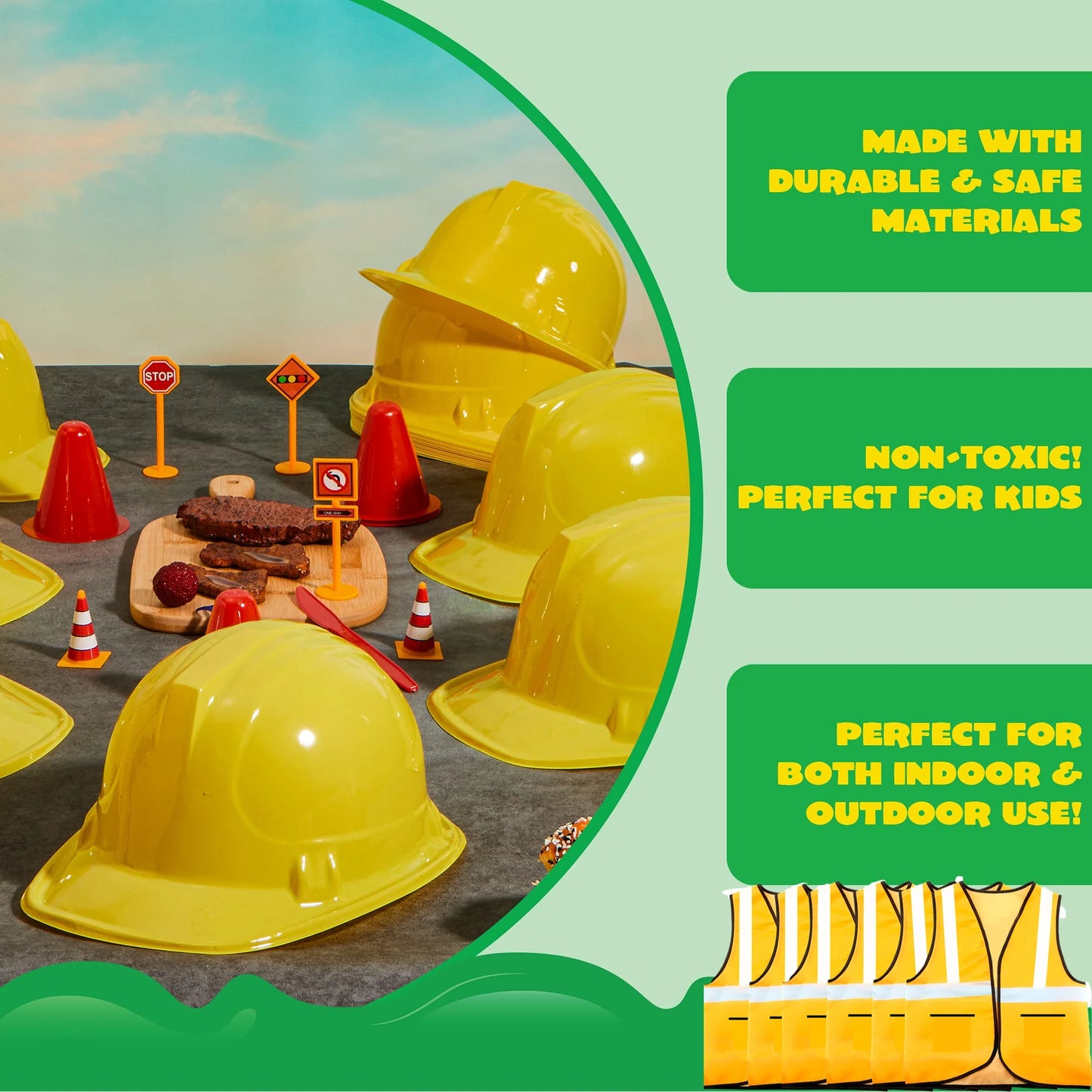 Kids Construction Party Favors for Boys Construction Vest Hat toys Worker Costumes Dress Up Construction Birthday Party Supplies