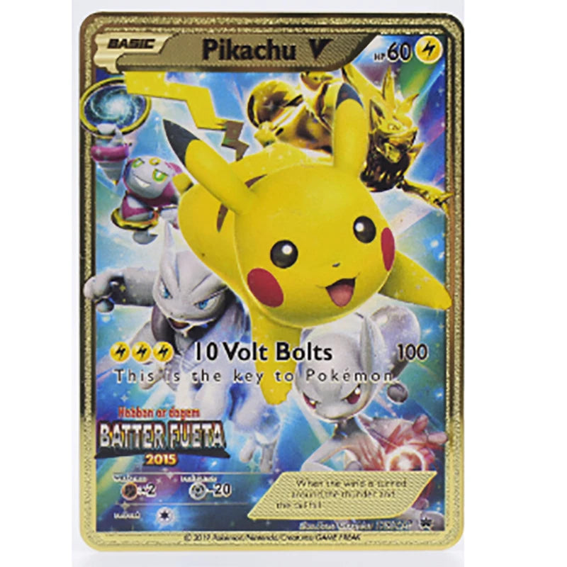 Pokemon Card Metal Pokémon Letters Pikachu Vmax Mewtwo Gx Charizard Vstar Golden Iron Playing Cards Anime Games Toys Kids Gifts