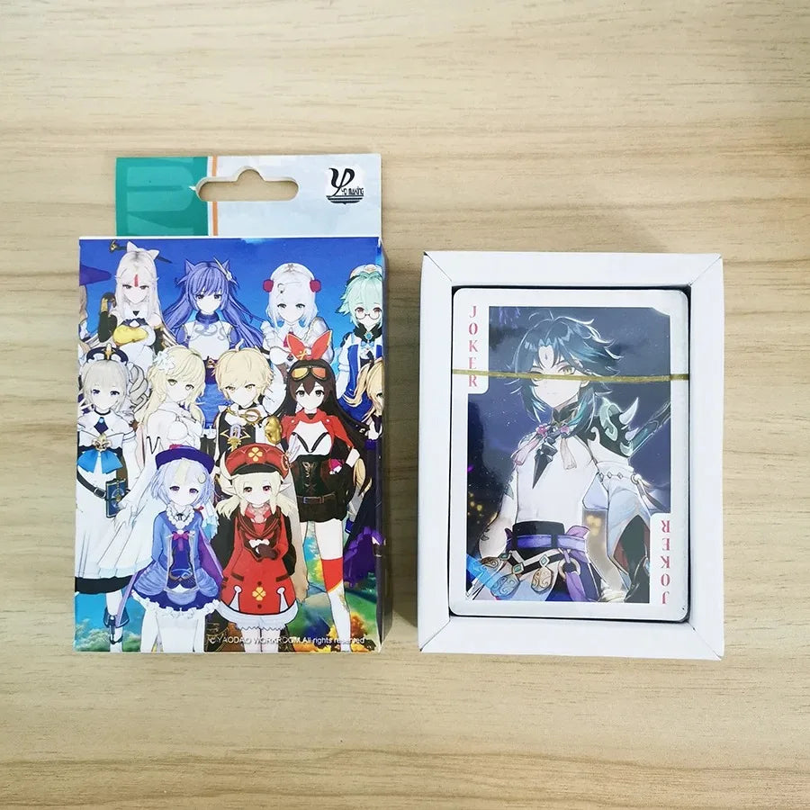 54Pcs Cards Anime Genshin Impact Cosplay Board Game Cards Jujutsu Bleach Hardcover Poker Toy Gift With Box