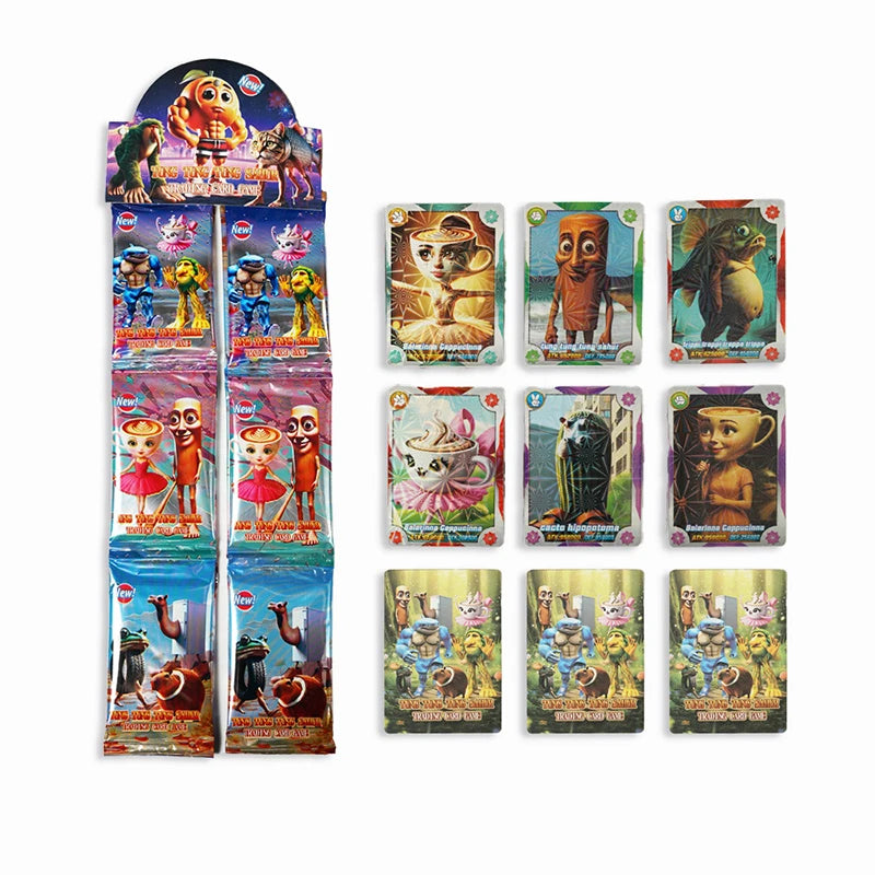 Italian Brainrot Tung Sahur Cards Tralalero Tralala Collection Card Bombardino Crocodilo Shimpanzini Bananini Battle Carte Toys