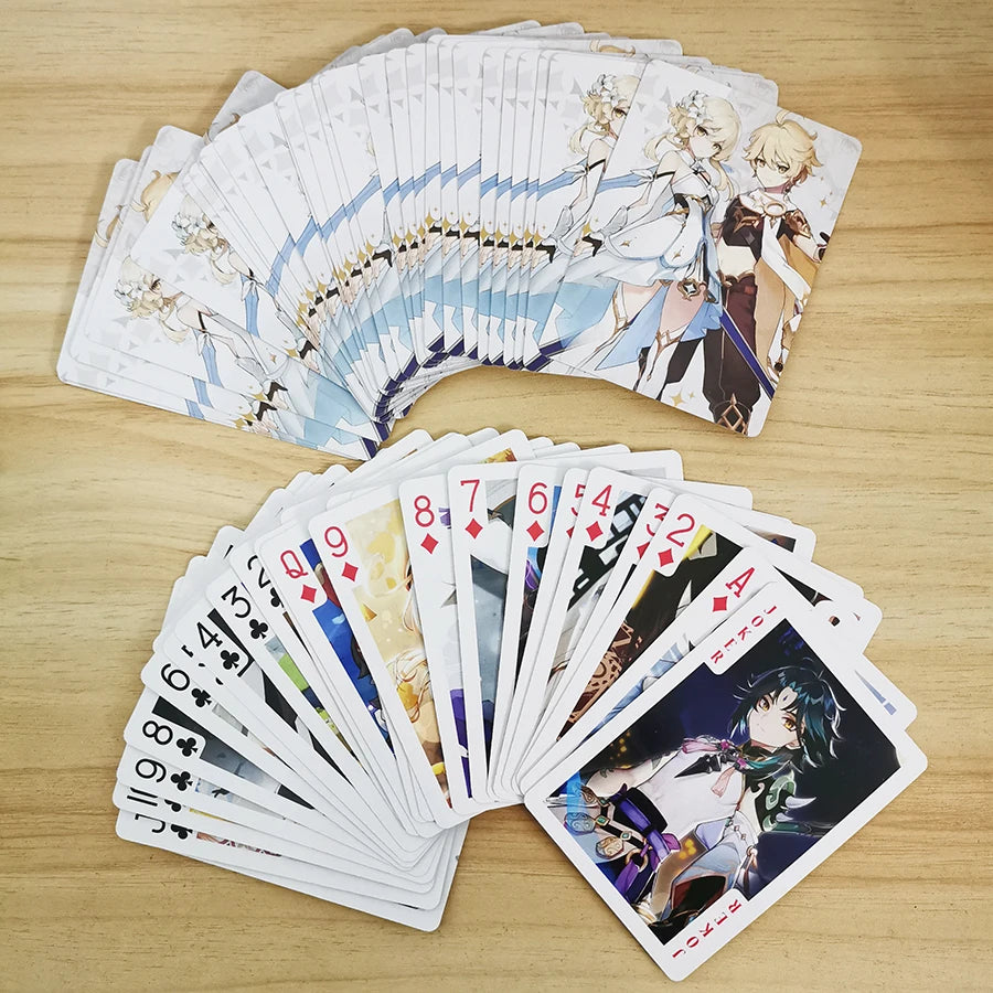 54Pcs Cards Anime Genshin Impact Cosplay Board Game Cards Jujutsu Bleach Hardcover Poker Toy Gift With Box