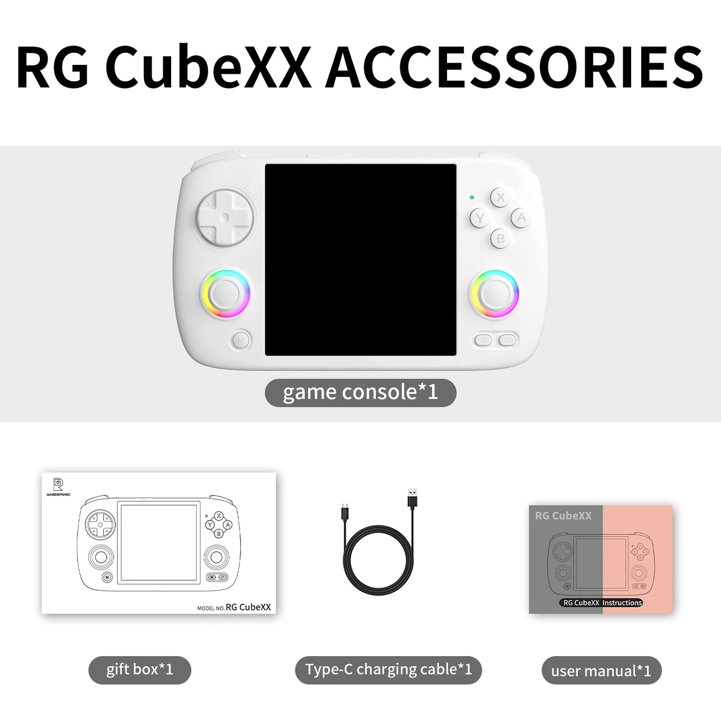 Anbernic RG CubeXX Retro Handheld Game Console 3.95 Inch IPS Screen 64 Bit Linux System Joystick Lighting