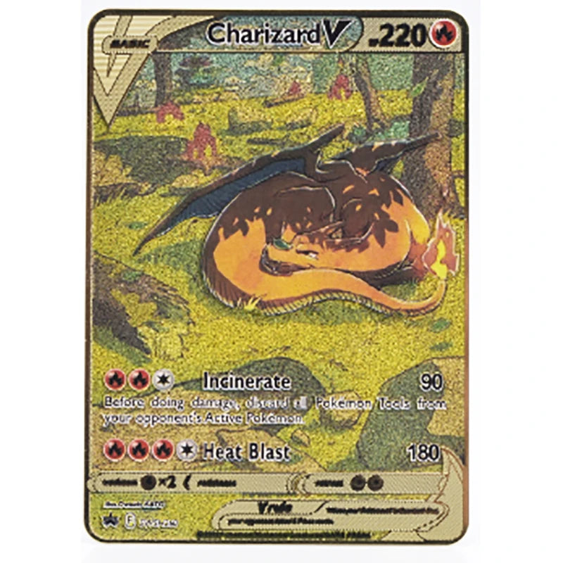 Pokemon Card Metal Pokémon Letters Pikachu Vmax Mewtwo Gx Charizard Vstar Golden Iron Playing Cards Anime Games Toys Kids Gifts