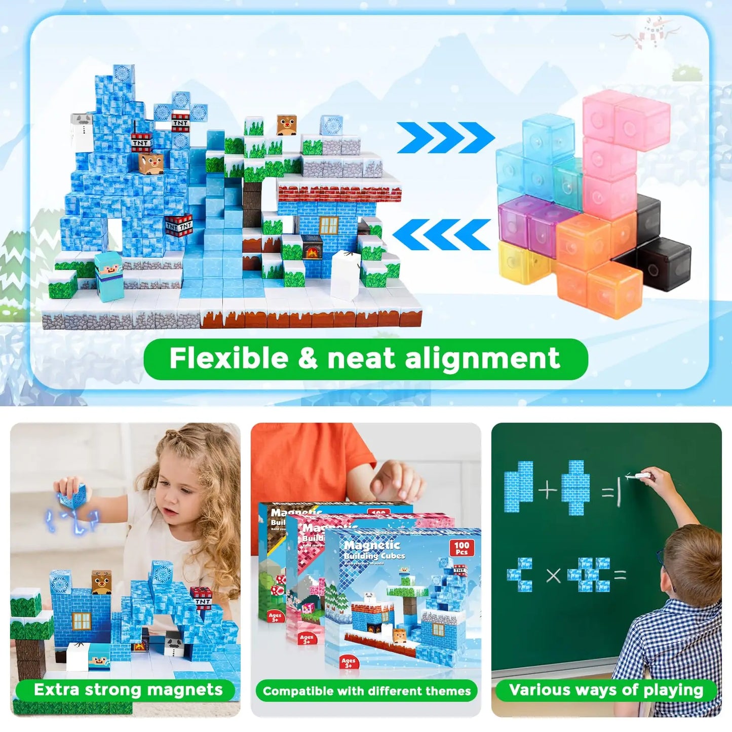 Magnetic Blocks STEM Montessori Educational Constructor, Magnetic Building Blocks Children Toys as Christmas Birthday Presents