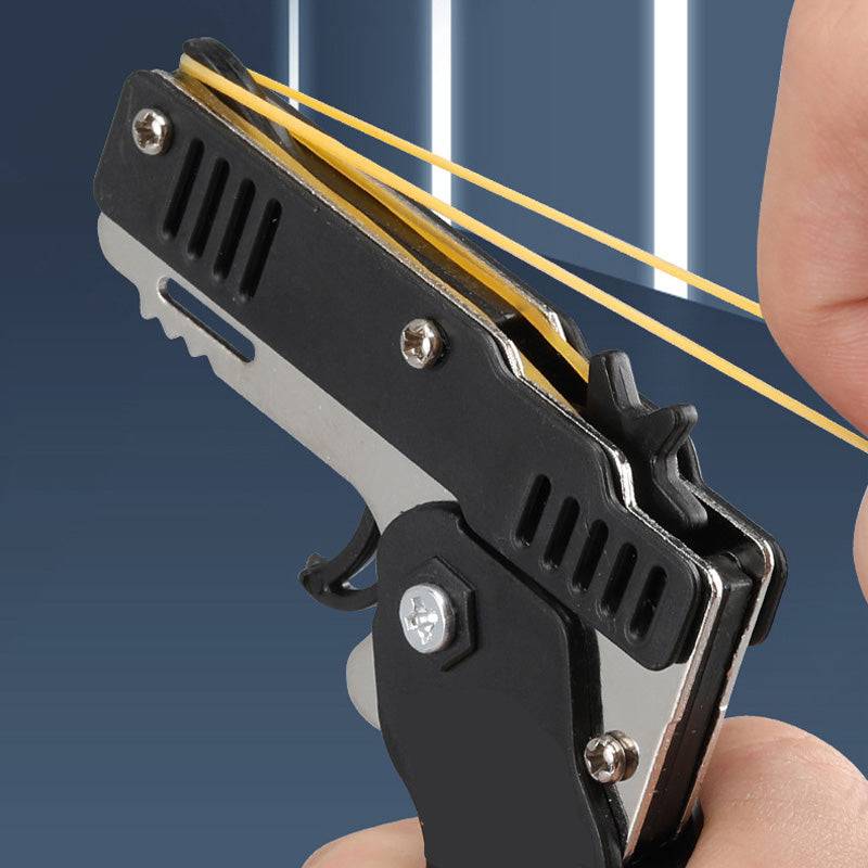Mini Keychain Rubber Band Gun Toy Metal Folding Rubber Band Launcher Toy Gun Shooting Pistol Kids Outdoor Activities Party Game