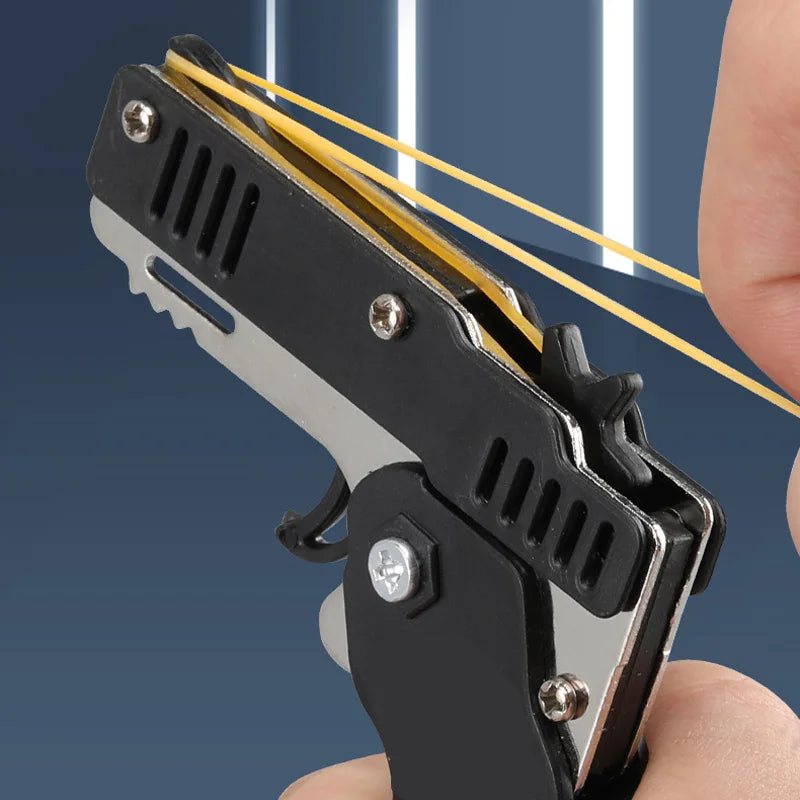 Mini Keychain Rubber Band Gun Toy Metal Folding Rubber Band Launcher Toy Gun Shooting Pistol Kids Outdoor Activities Party Game