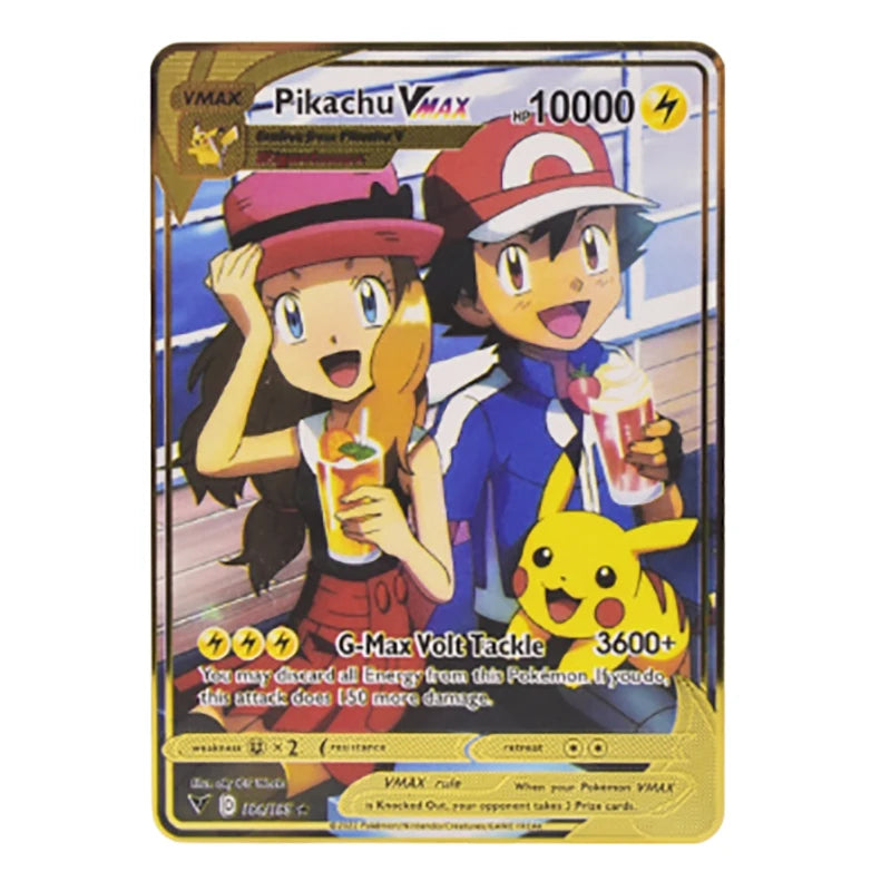 Pokemon Card Metal Pokémon Letters Pikachu Vmax Mewtwo Gx Charizard Vstar Golden Iron Playing Cards Anime Games Toys Kids Gifts