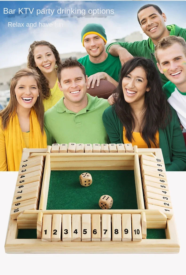 Wooden Dice Board Game Shut The Box for 4 Players Flaps & Dices Game Parent-children Interaction Family Entertainment