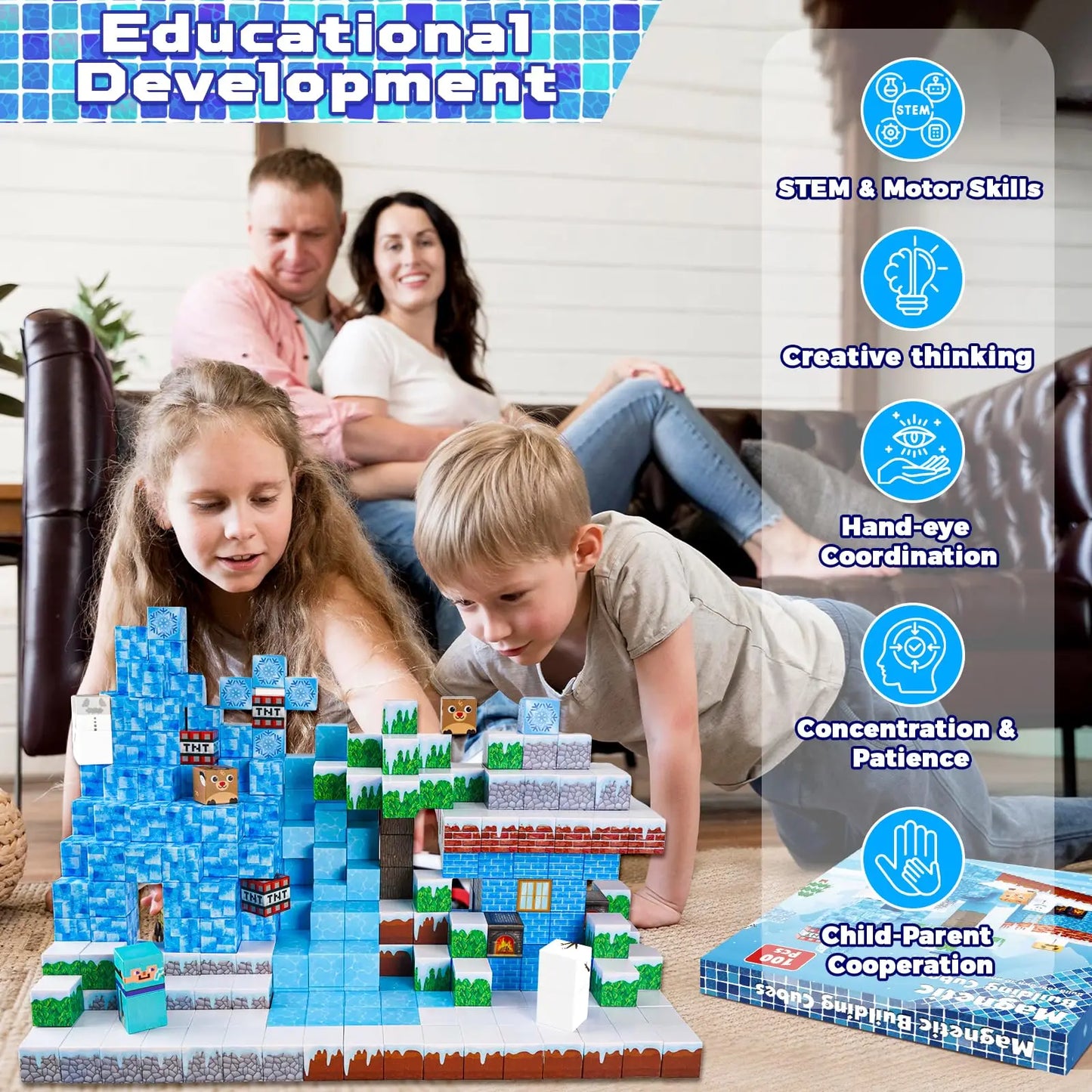 Magnetic Blocks STEM Montessori Educational Constructor, Magnetic Building Blocks Children Toys as Christmas Birthday Presents