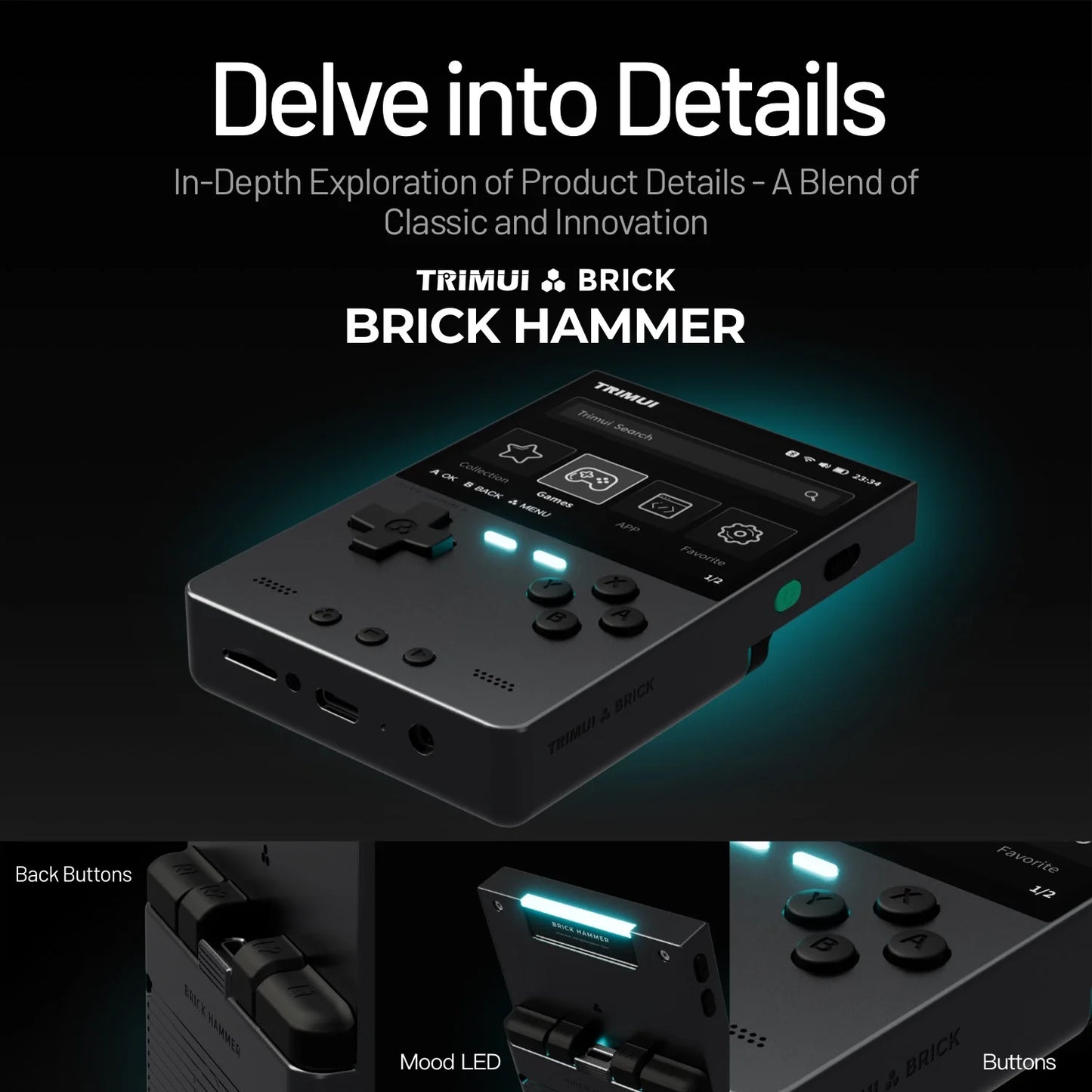 TRIMUI BRICK Video Game Console CNC Aluminum Alloy 3.2''IPS Screen A133P Linux OS TRIMUIUI LED Lighting Free Keycaps Player Gift