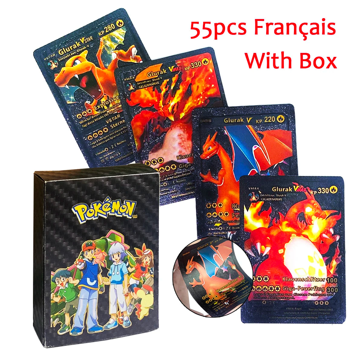 11-110Pcs Pokemon Cards Gold Foil Golden Letters English Spanish French German Game Card Metalicas Charizard Vmax Gx Series Gift