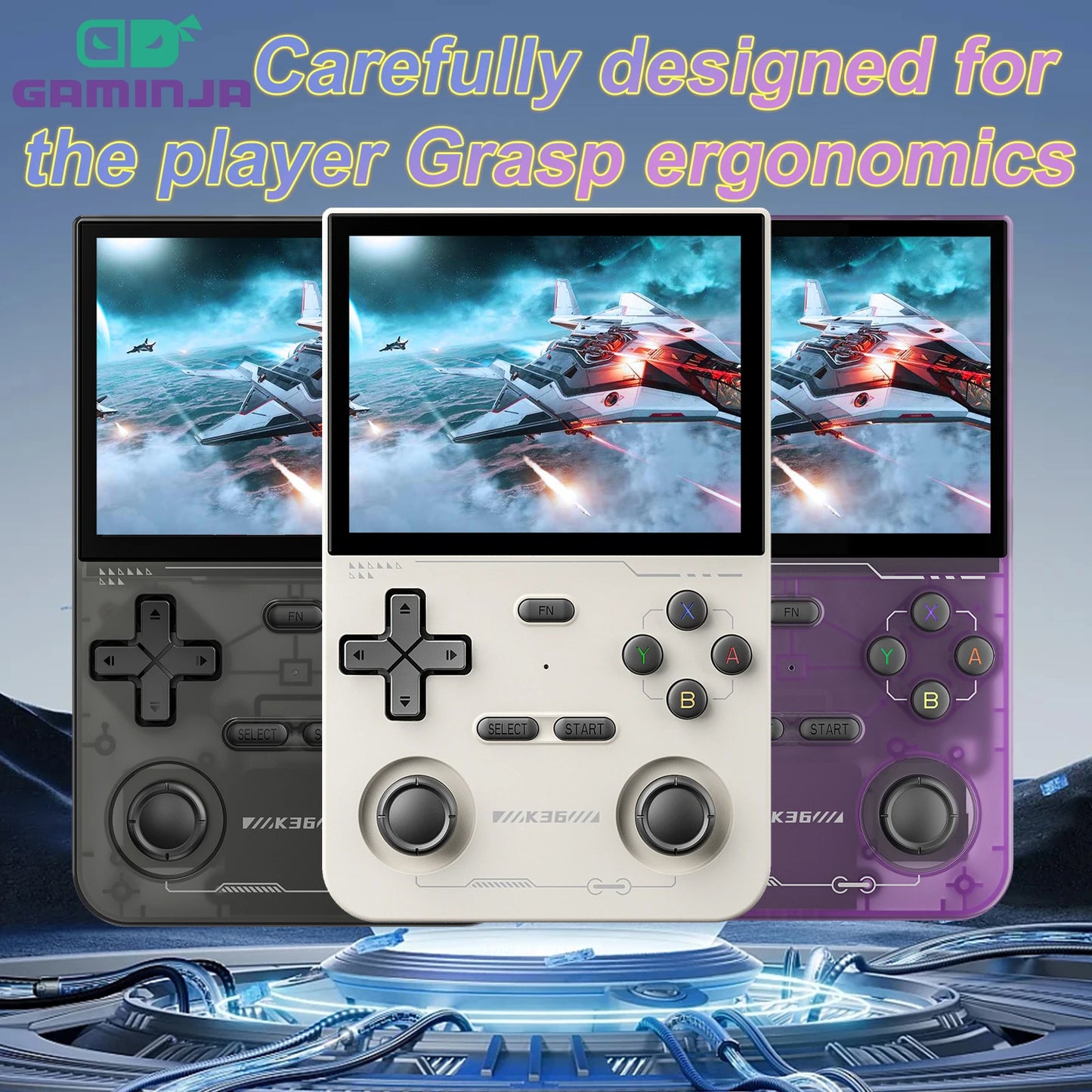 GAMINJA Open Source K36 Retro Handheld Video Game Console 16000 Games Emulator for PS1/PSP/DC/N64/SS 3.5 Inch IPS Screen