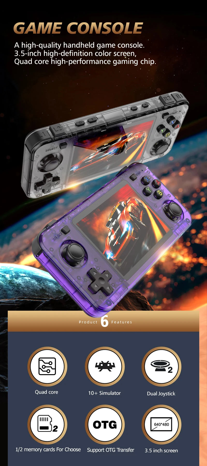 R36H Retro Handheld Video Game Console Linux System 3.5 Inch IPS Screen Portable Pocket Video Player R36S 64G 128G Game Boy Gift