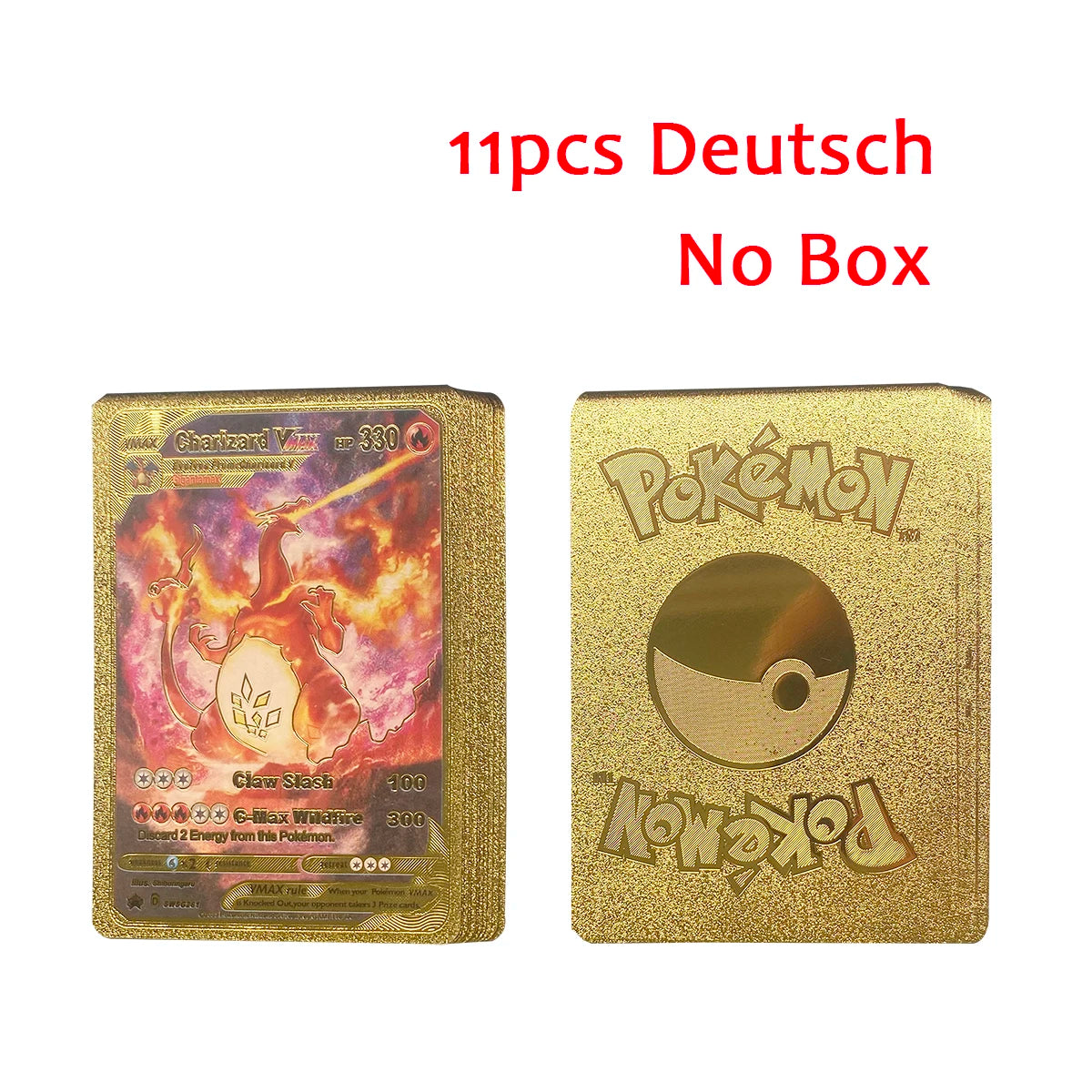 11-110Pcs Pokemon Cards Gold Foil Golden Letters English Spanish French German Game Card Metalicas Charizard Vmax Gx Series Gift