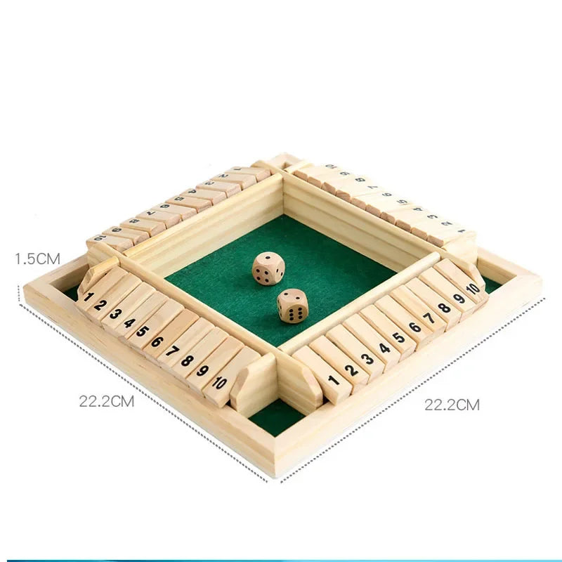 Wooden Dice Board Game Shut The Box for 4 Players Flaps & Dices Game Parent-children Interaction Family Entertainment