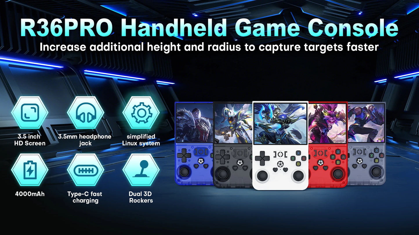 AISLPC R36PRO Retro Handheld: 3.5" IPS, 64/128GB/30000+ Classics Game Linux OS Crisp HD Visuals Expandable 256GB TF Card Support