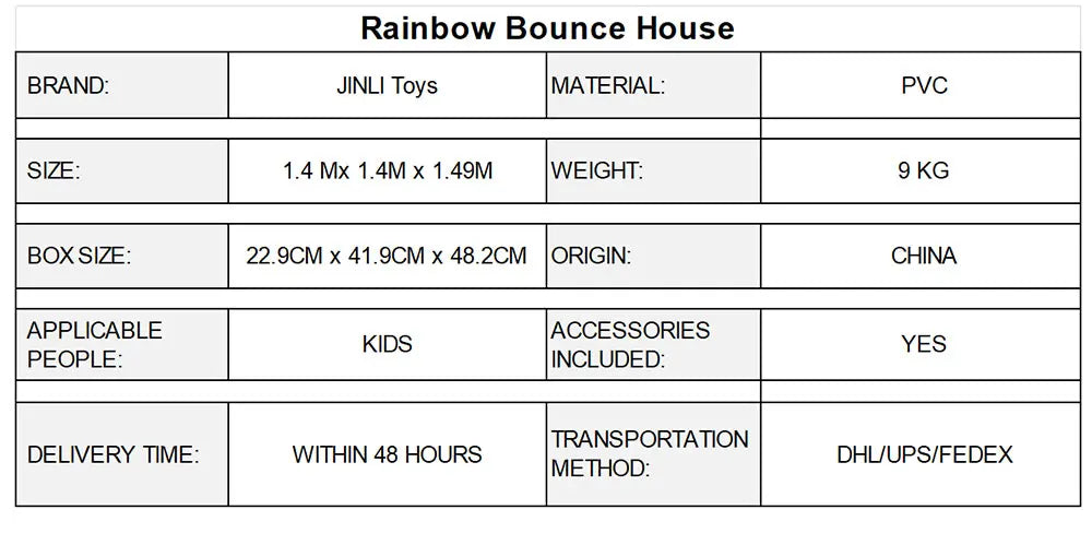 Rainbow Bounce House 1~6 Years Birthday Gift Children's Mini Inflatable Castle PVC Kids Toy Children's Castle Safe Silent